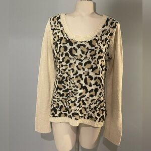 LEI leopard tan scoop neck sweater long sleeve top size XL Y2K